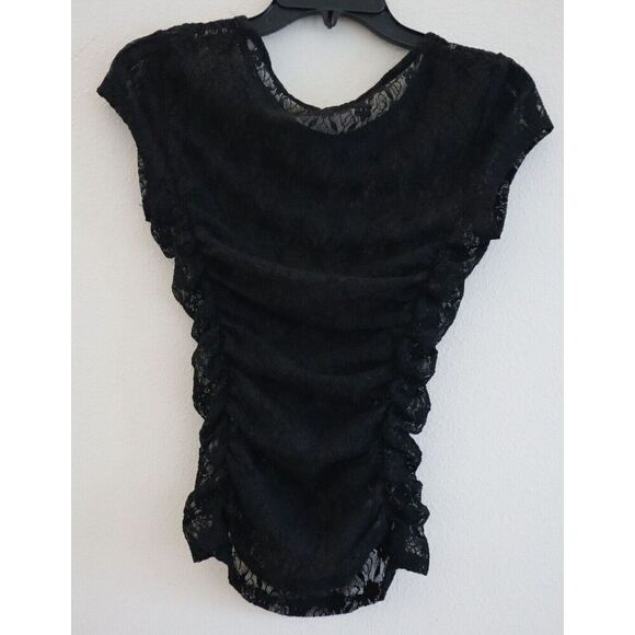 Intimately x Free People Womens Sz XS Black Keep It Simple S/S Lace Baby Tee - Picture 2 of 6
